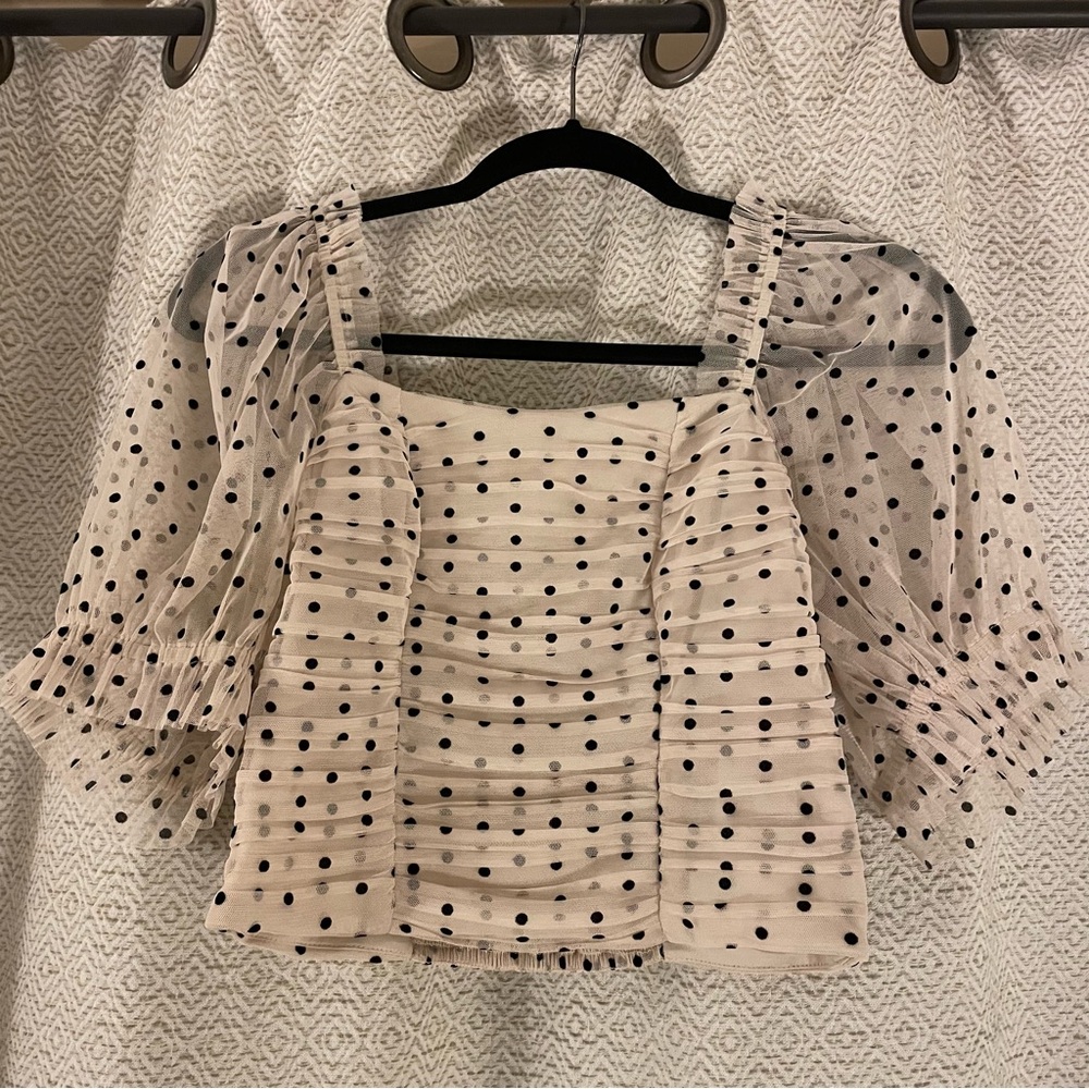 H&M Beige Polka Dot Blouse with Sheer Sleeves
